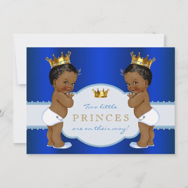 Convites Chuva de Bebê de Gêmeos Príncipe Real Afro-America (Frente)