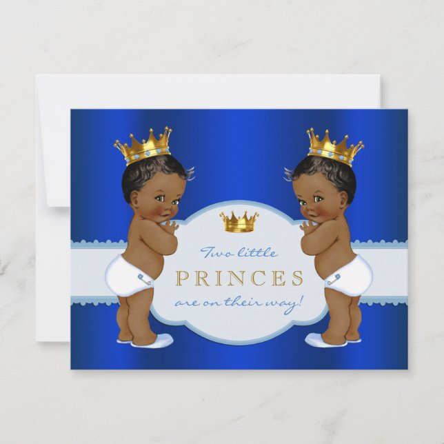 Convites Chuva de Bebê de Gêmeos Príncipe Real Afro-America (Frente)