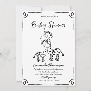 Convites Chuva de bebê de girafa desenhada à mão