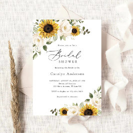 Convites Chuva de Bebê de Girassóis Floral Verde Branco