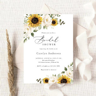 Convites Chuva de Bebê de Girassóis Floral Verde Branco