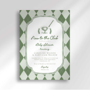Convites Chuva de Bebê de Golfe Argyle Preppy Novato no Clu