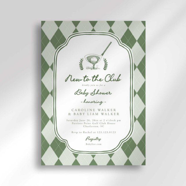Convites Chuva de Bebê de Golfe Argyle Preppy Novato no Clu (Criador carregado)