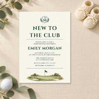 Convites Chuva de Bebê de Golfe Preppy Novo no Clube