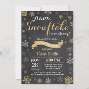Convites Chuva de Bebê de Inverno Floco de Neve Dourado Qua