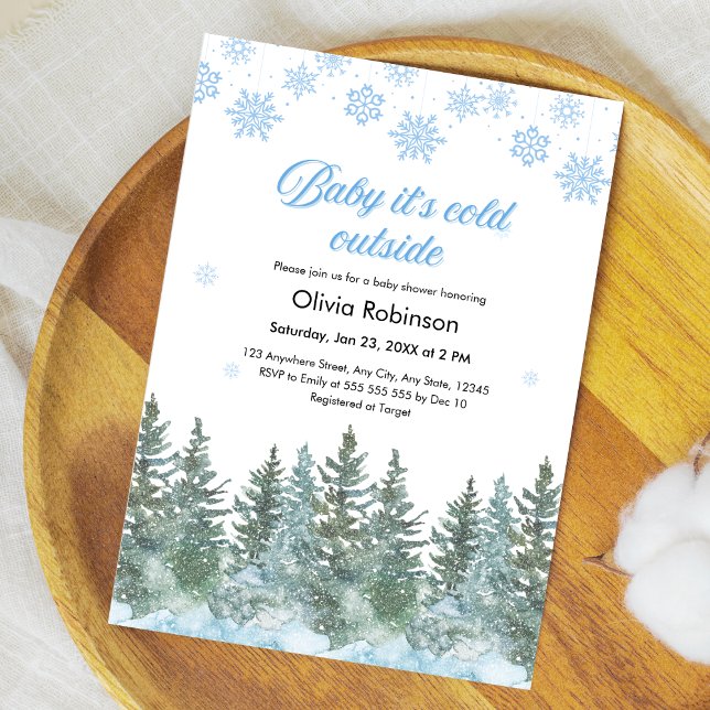 Convites Chuva de Bebê de Inverno Frio Lá Fora (Snowflakes Baby It's Cold Outside Winter Baby Shower Invitation )