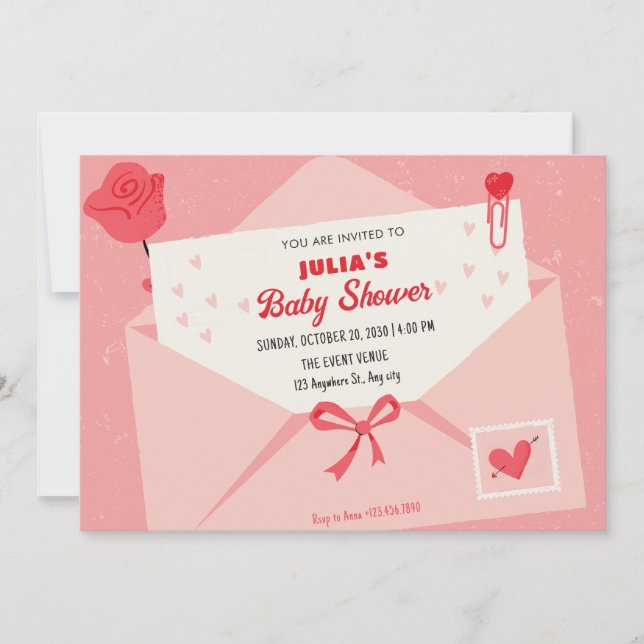 Convites Chuva de bebê de letra rosa fofa adorável (Frente)