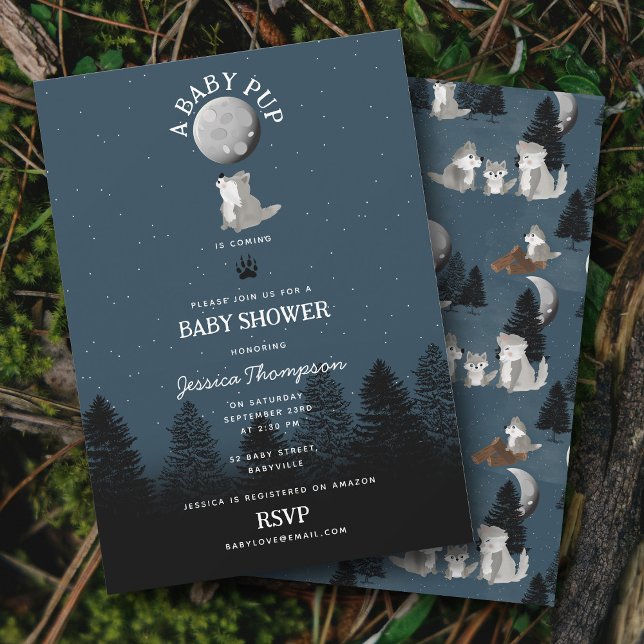 Convites Chuva de Bebê de Lobo Bonito e Mamãe na Floresta (Cute Wolf Baby Pup and Mom Woodland Baby Shower Invitation)