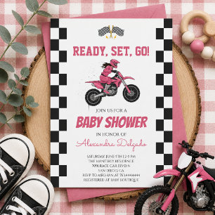 Convites Chuva de Bebê de Menina de Moto Rosa Xadrez