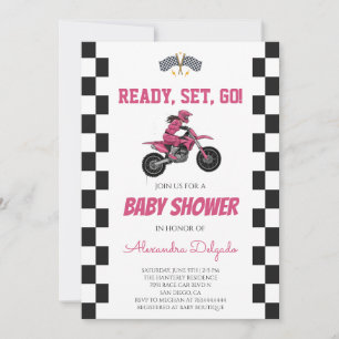 Convites Chuva de Bebê de Menina de Moto Rosa Xadrez