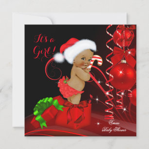 Convites Chuva de Bebê de Natal Menina Vermelho Preto Étnic