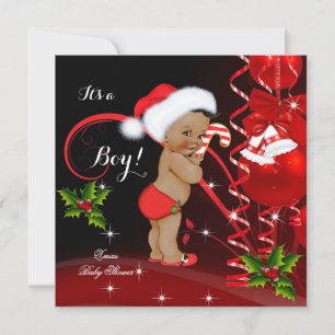 Convites Chuva de Bebê de Natal Menino Chapéu Vermelho do P
