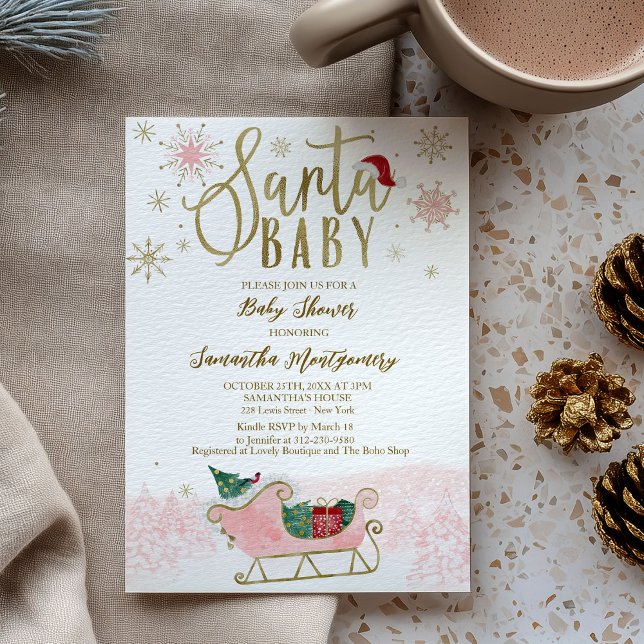 Convites Chuva de Bebê de Natal Santa Bebê Menina (Criador carregado)