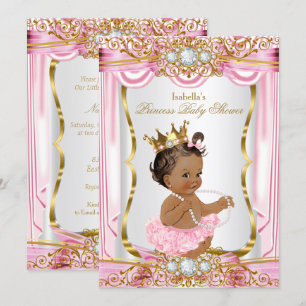 Convites Chuva de Bebê de Princesa Morena Seda Rosa Escura