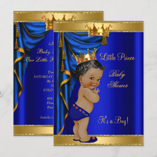 Convites Chuva de bebê de Príncipe Afro-Americano Azul Dour