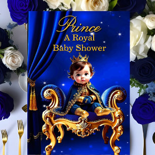 Convites Chuva de Bebê de Príncipe Real Cadeira Azul Dourad