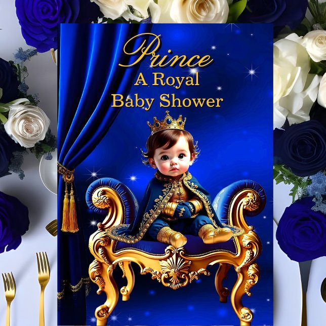 Convites Chuva de Bebê de Príncipe Real Cadeira Azul Dourad (Criador carregado)