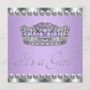 Convites Chuva de Bebê Diamantes Prata Lavanda Roxo