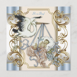 Convites Chuva de Bebê do Menino Cegonha Elegante