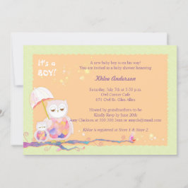 Convites Chuva de Bebê do Menino com Corujas Caprichosas