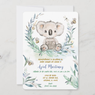 Convites Chuva de Bebê do Menino Koala Personalizada