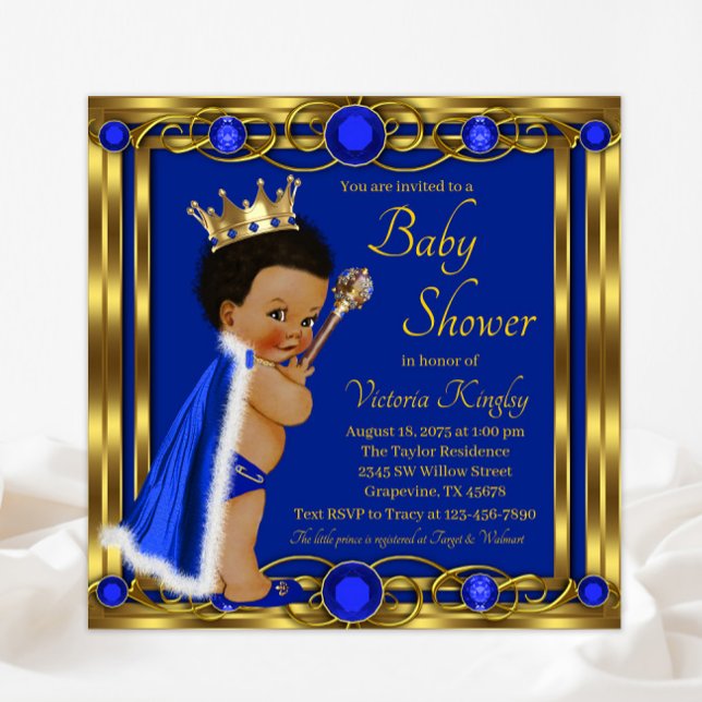 Convites Chuva de Bebê do Príncipe Afro Royal Blue Gold (Criador carregado)