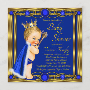 Convites Chuva de Bebê do Príncipe Azul Dourado