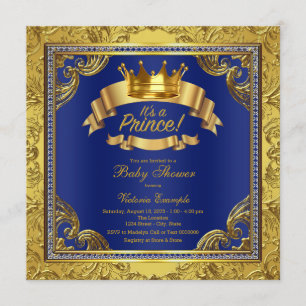 Convites Chuva de Bebê do Príncipe Azul Real Dourado Fancy