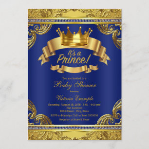 Convites Chuva de Bebê do Príncipe Azul Real Dourado Fancy
