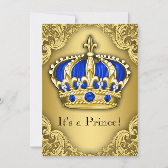 Convites Chuva de Bebê do Príncipe Elegante Azul e Dourado (Frente)