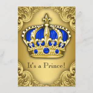 Convites Chuva de Bebê do Príncipe Elegante Azul e Dourado