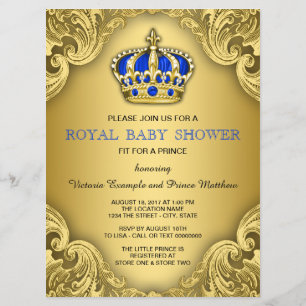 Convites Chuva de Bebê do Príncipe Elegante Azul e Dourado