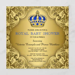 Convites Chuva de Bebê do Príncipe Elegante Azul e Dourado