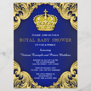Convites Chuva de Bebê do Príncipe Elegante Azul e Dourado