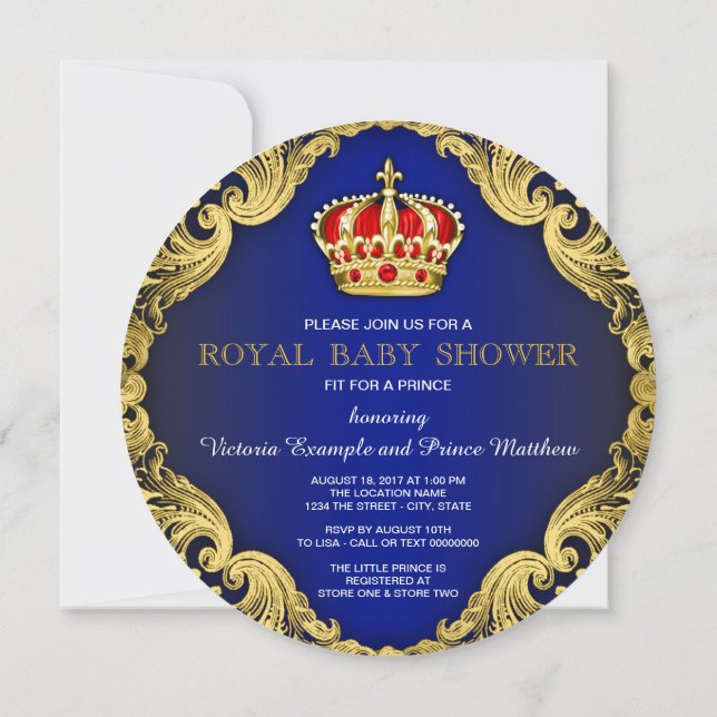 Convites Chuva de Bebê do Príncipe Elegante Azul Real (Verso)