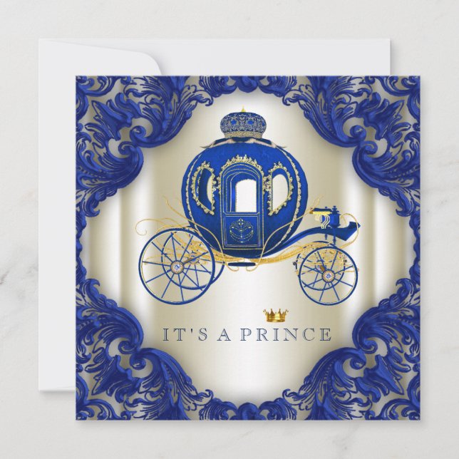 Convites Chuva de Bebê do Príncipe em Azul Real e Dourado C (Frente)