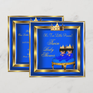 Convites Chuva de Bebê do Príncipe Gêmeo Azul Real Dourado