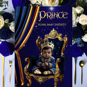 Convites Chuva de Bebê do Príncipe Real Étnico Cadeira Azul