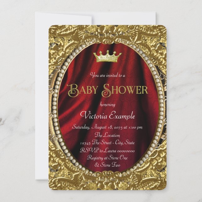Convites Chuva de Bebê do Príncipe Vermelho e Dourado Luxuo (Verso)