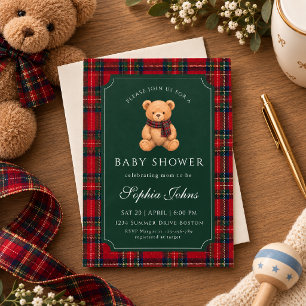 Convites Chuva de bebê do ursinho Teddy elegante de Natal