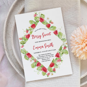 Convites Chuva de Bebê Doce Morango Fruta Aquarela