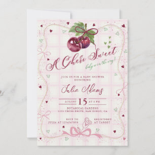 Convites Chuva de Bebê Doce Vermelho Rosa Cereja Feliz