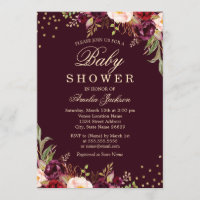 Chuva de Bebê Dourado Burgundy floral Brilho