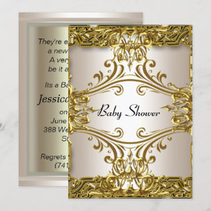 Convites Chuva de Bebê Dourado Creme Neutro