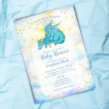 Chuva de Bebê Dragão Azul Dourado Fofo