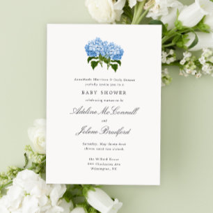 Convites Chuva de Bebê Dupla Blue Hydrangea Grandmillennial