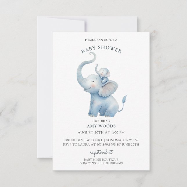 Convites Chuva de Bebê Elefante Adorável em Aquarela (Frente)