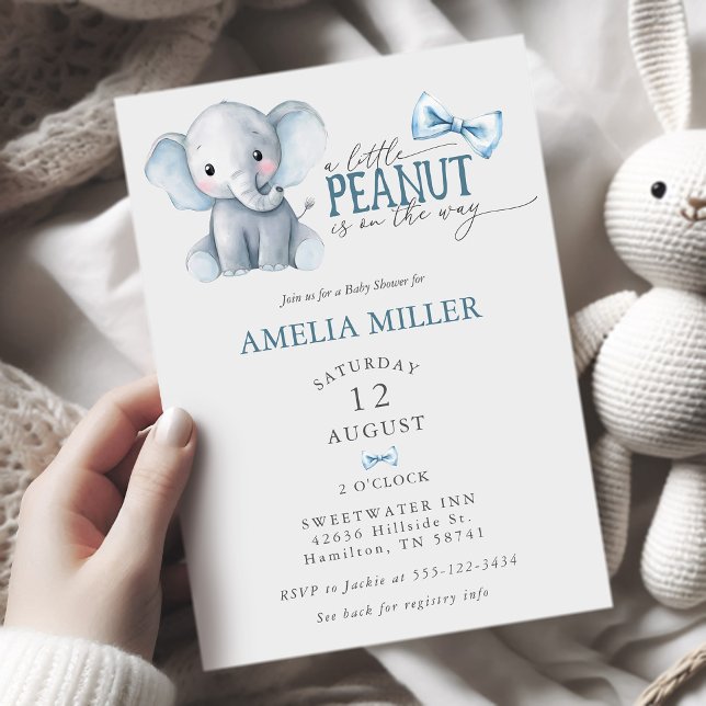 Convites Chuva de Bebê Elefante Aguarela Gravata Borboleta  (Baby Boy Bowtie Watercolor Elephant Baby Shower Invitation)