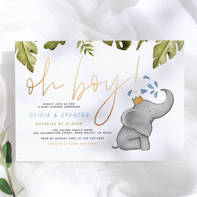Convites Chuva de Bebê Elefante Aquarela Oh Boy (Criador carregado)