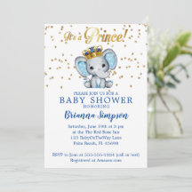 Chuva de Bebê Elefante Azul Dourado Príncipe Real